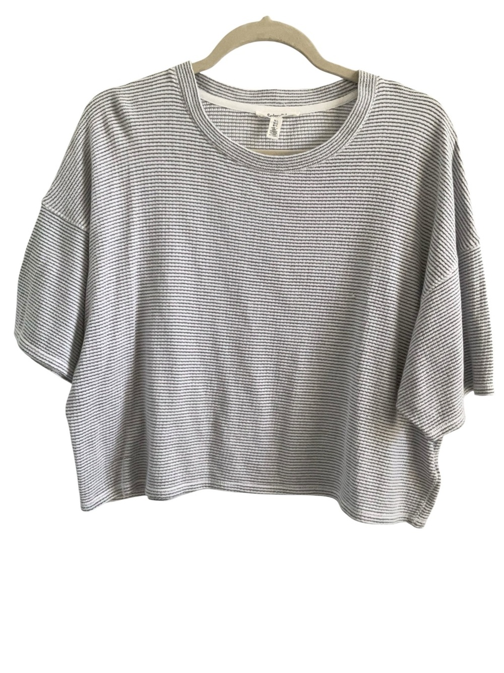 Splendid Boxy Short Sleeve Striped Crop Top - Gray & White